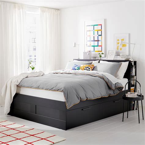 This compact bed frame fits easily in tight spaces and under low ceilings, allowing you to maximize the space in your bedroom. . Brimnes bed frame
